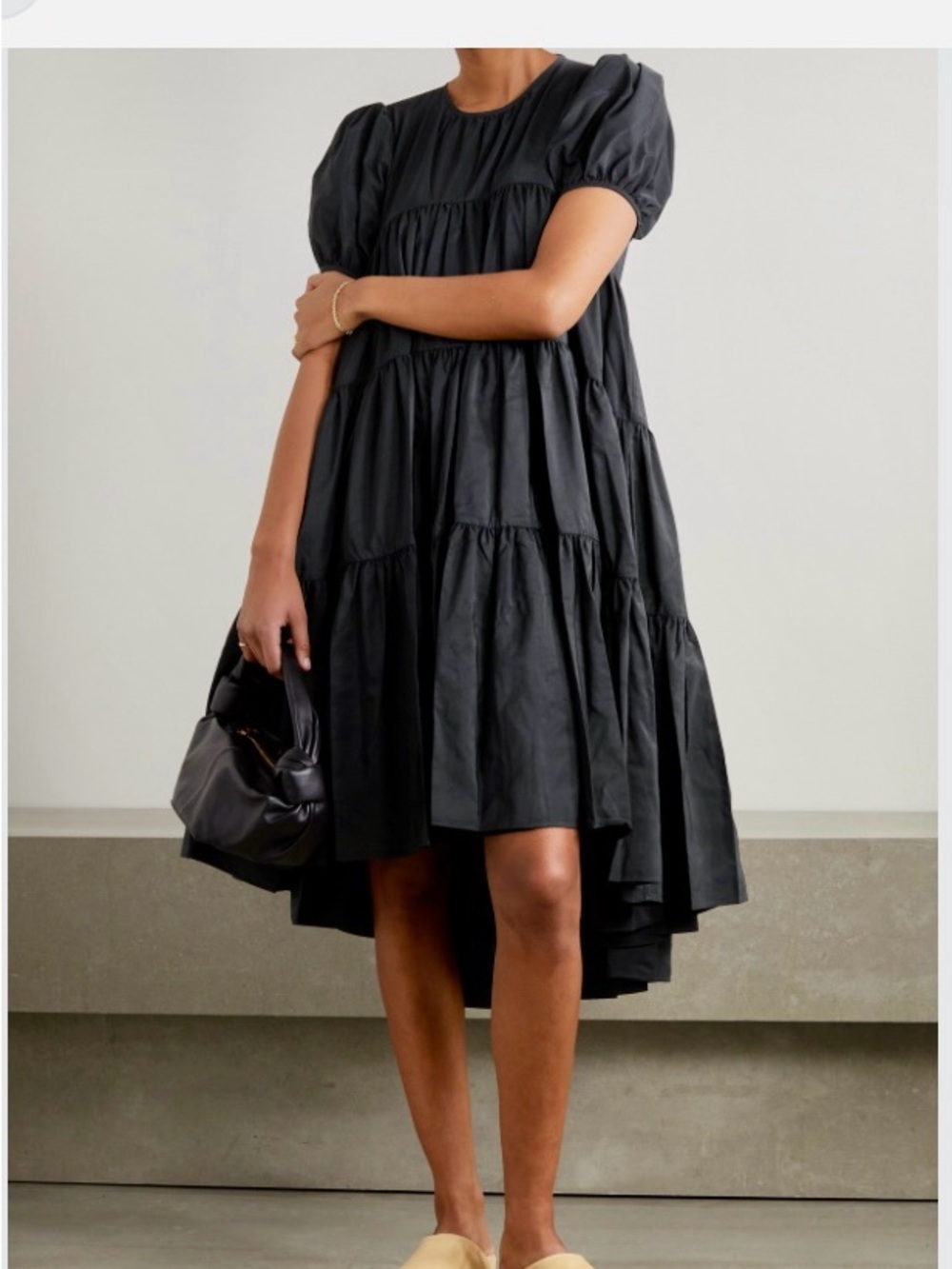Cecilie Bahnsen Esme Dress Black High-Low Tiered Puff-Sleeve Dress